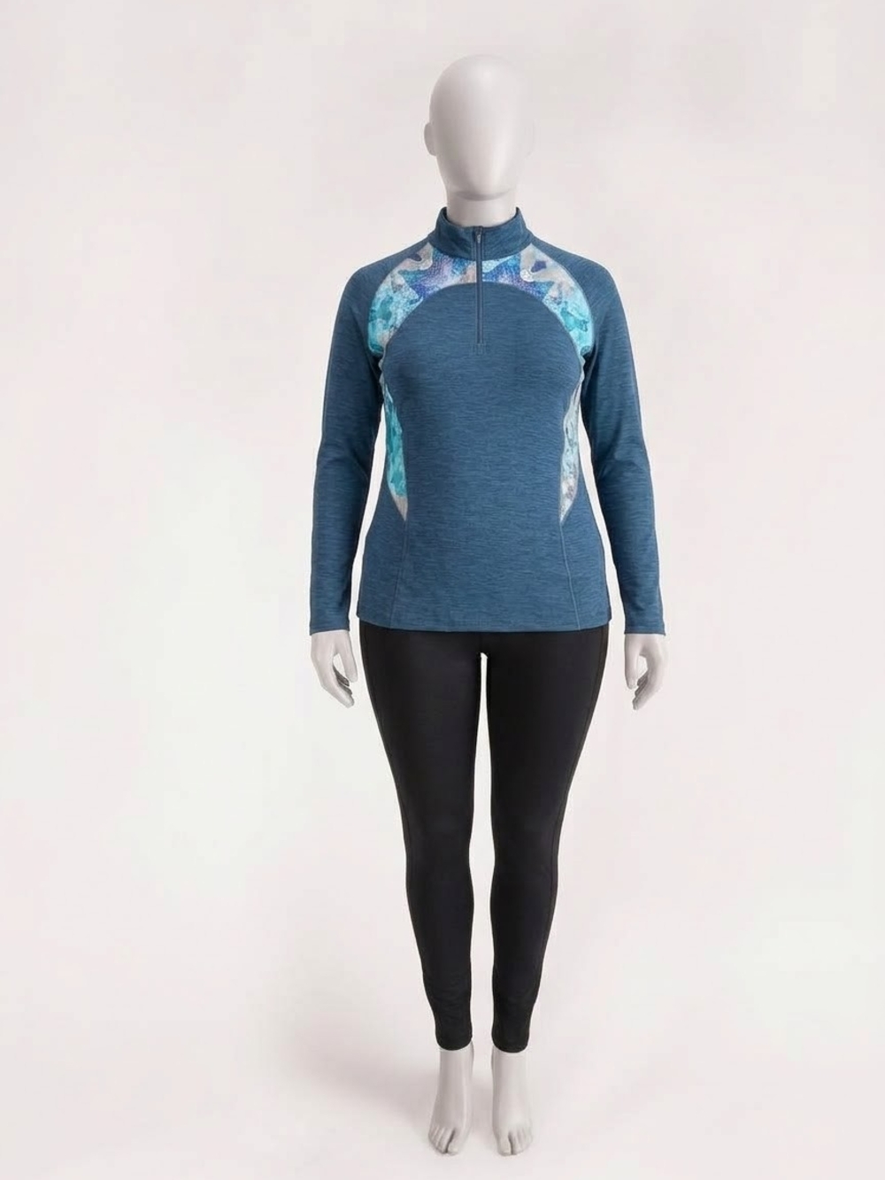 LIJA Navy Blue Long Sleeve 1/4 Zip Athletic Pullover Top Floral Trim XL